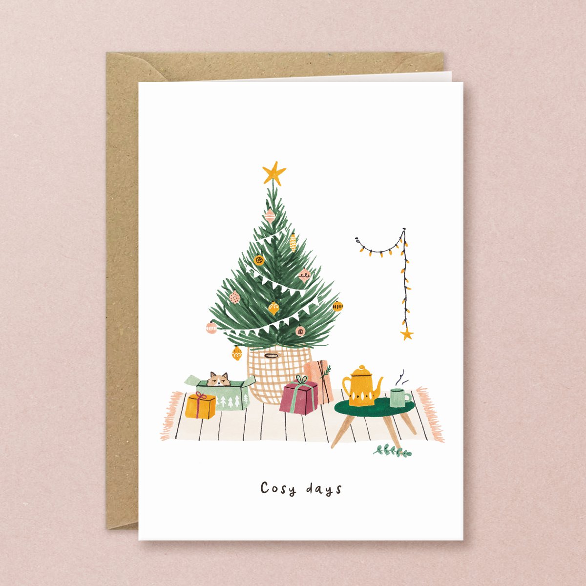 Tarjeta de Navidad | gato en caja | Mascotas