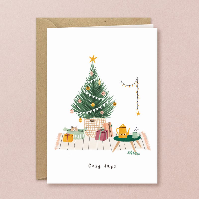 Tarjeta de Navidad | gato en caja | Mascotas