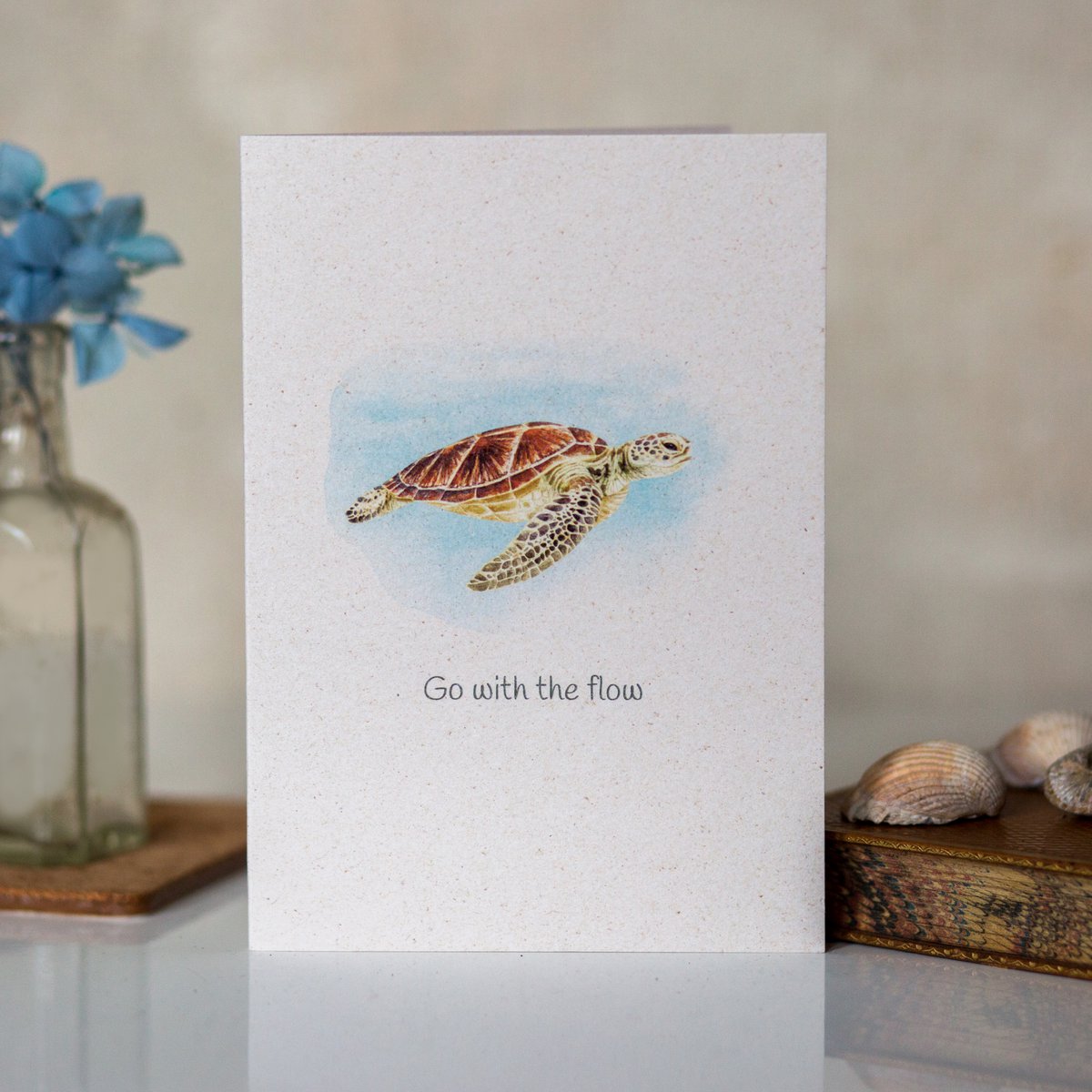 Cute 'Go with the flow' Turtle Greeting Card