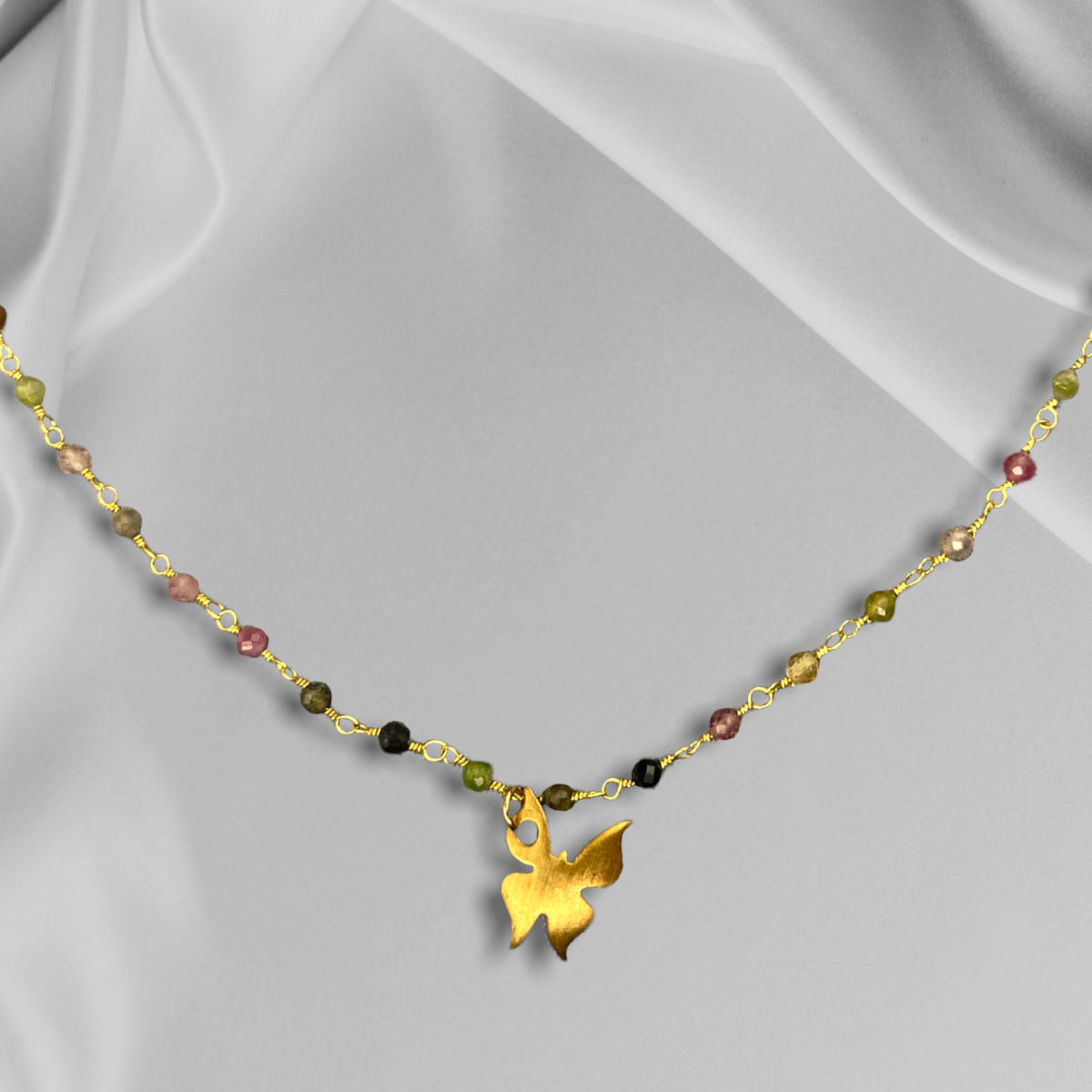 Toermalijn gouden vlinderketting - edelsteen gradiënt metamorfose hanger VIK-134 ketting