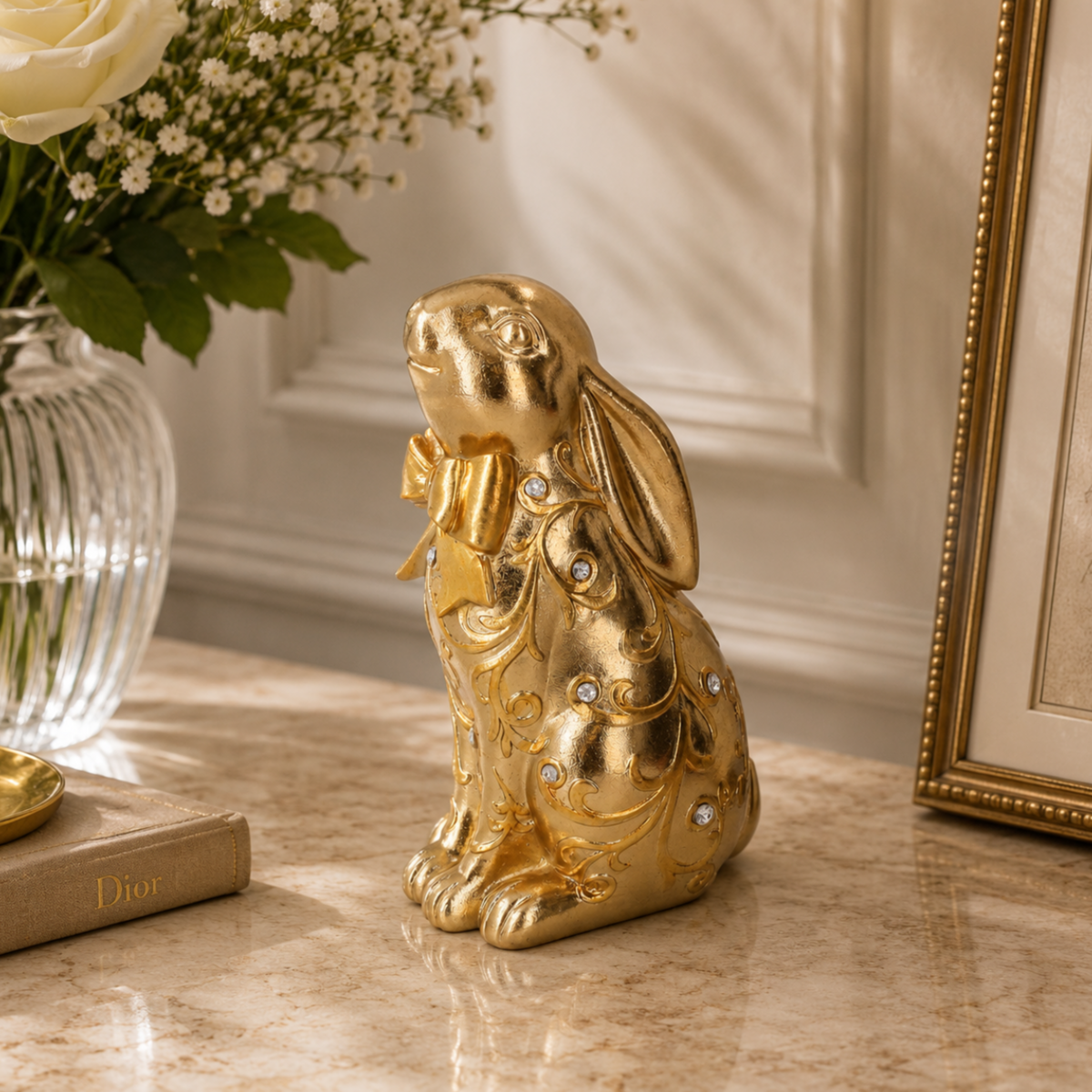 Deko-Hase aus goldenem Harz, H22x14x10