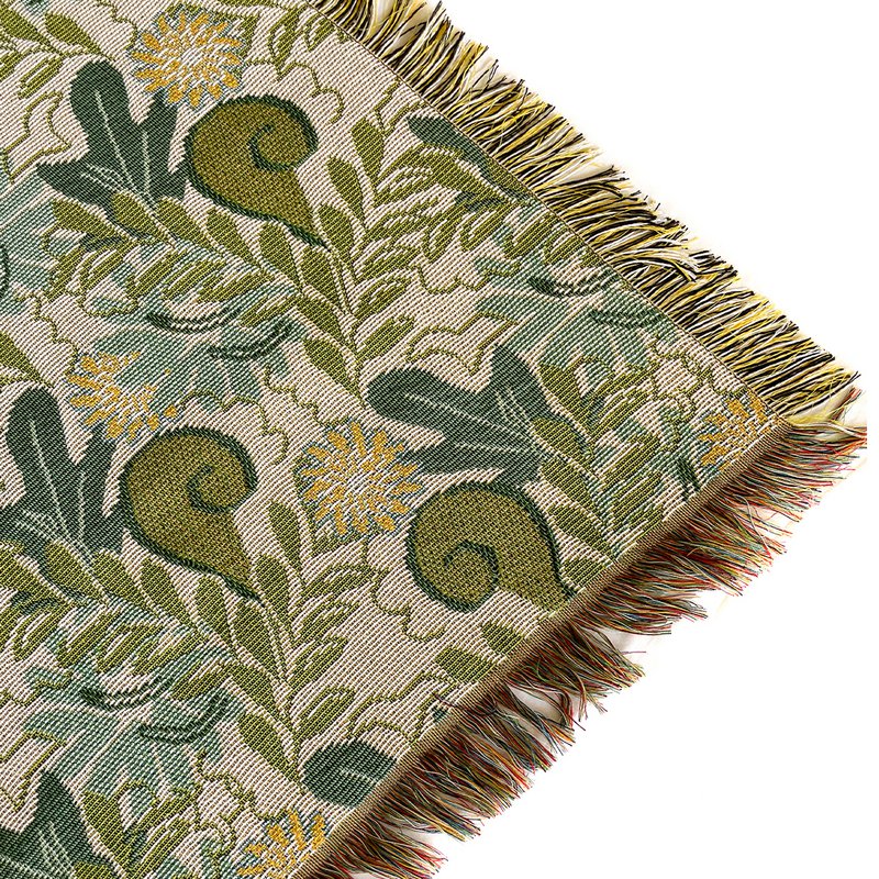 NIN-NIT | Couverture Nouveau Naturel | plaid | couverture tissée | couvre-lit | 100% coton tissé | Imprimé fleurs, feuilles et nature | beige | blanc | sable | vert | bleu | multicolore | 220x160cm