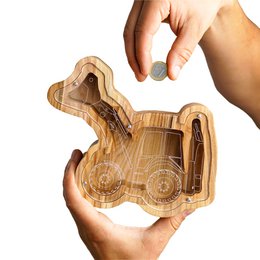 Wooden Piggy Bank Tractor (M/L, 3 farver)