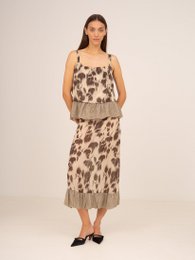 Bouquet Brown Flower Print Midi Skirt