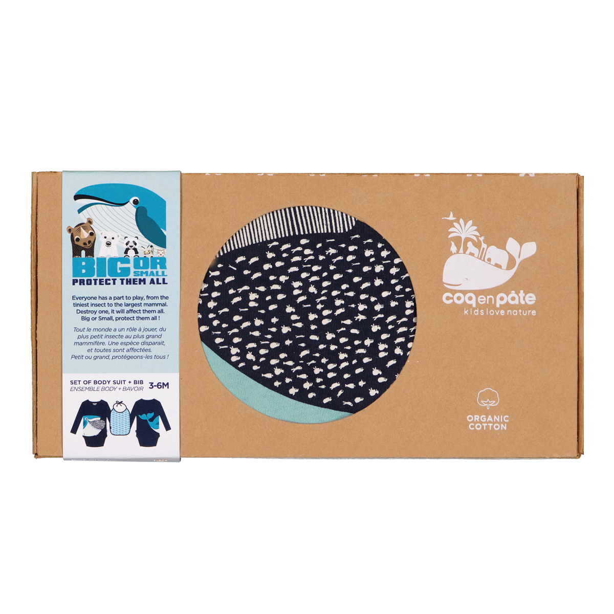 Long Sleeve Bodysuit & Bib Set | Organic cotton | Whale | Birth gift