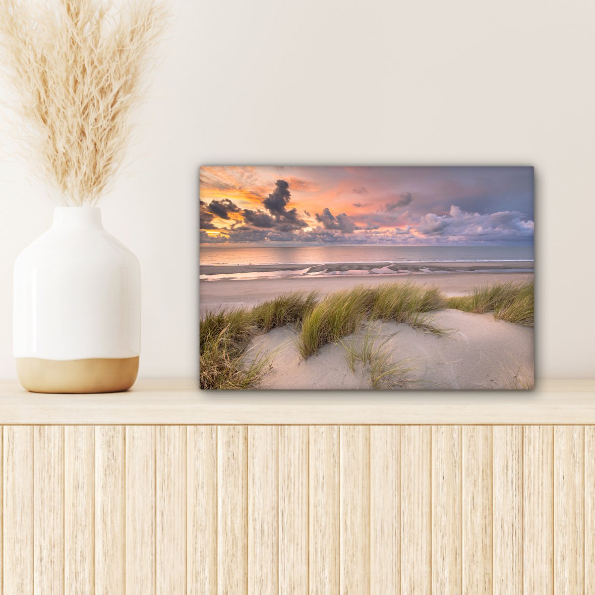 Pintura de lona - Decoración de pared - Sunset - Dune - Playa - Plantas - Mar