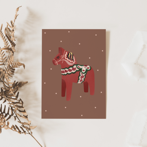 Kerstkaart Zweden - Dala paard