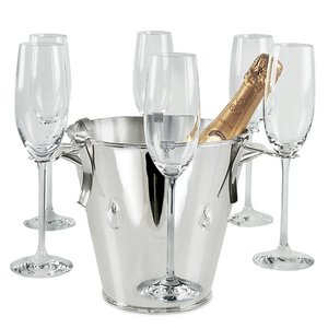 EDZARD champagne cooler bottle cooler Calo with 6 glass holders, heavy silver plated, height 21 cm