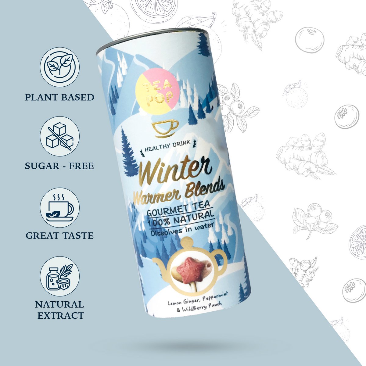 Winter Warmer TEA On-A-Stick! 6x Assorted Blends of crystallised tea stick