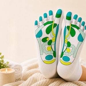 Softening SPA Reflexology Socks - Moisturizing Gel with Jojoba and Olive Oils, Vitamin E and Lavender - Restores Softness and Suppleness to the Feet - Reflexology Massage Zone