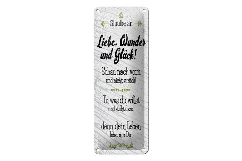 Tinnen bord met tekst 27x10 cm Geloof in liefde, wonderen en geluk decoratief bord