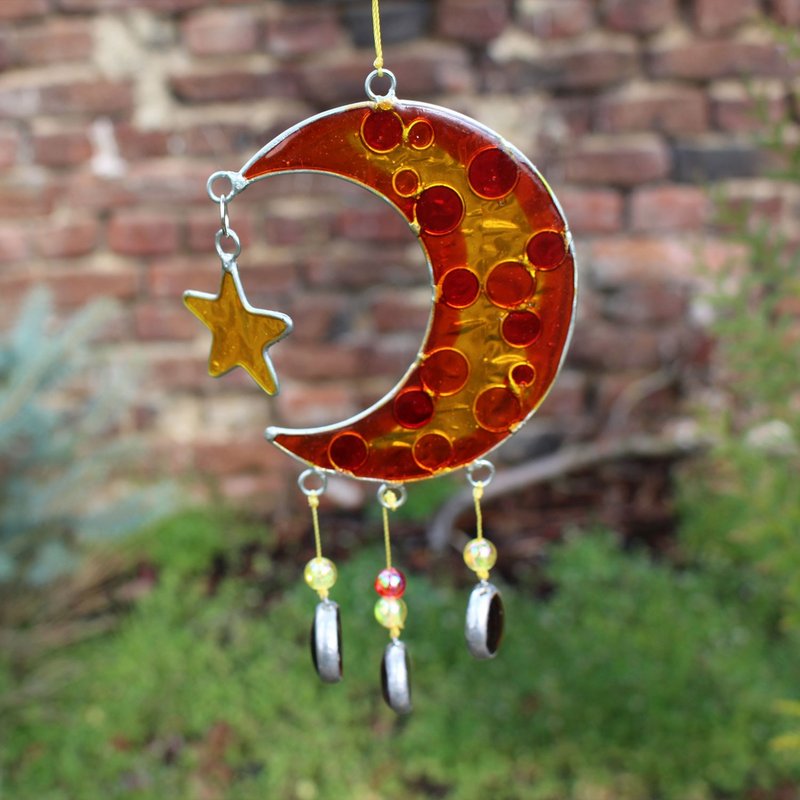 Window decoration moon mobile red orange