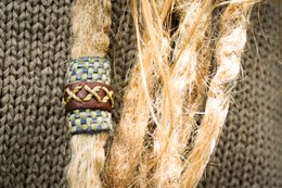 Perle dreadlock en cuir avec tissu » Fait main