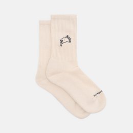 Calcetines Orgánicos Cat Nap - Calcetines tenis blancos naturales con gato, bordado