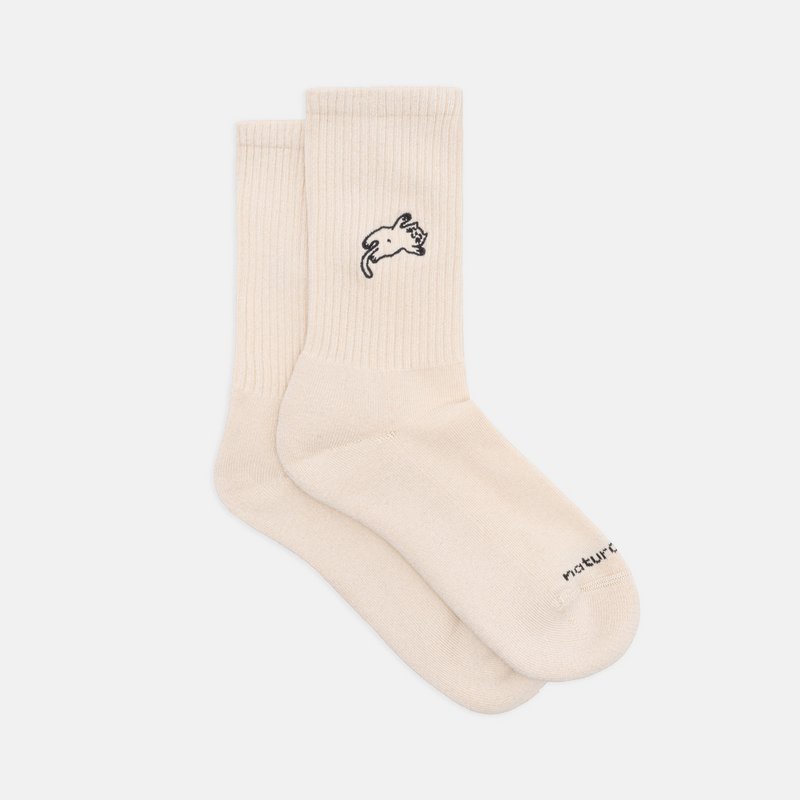 Bio Socken Cat Nap - Naturweiße Tennissocken mit Katze, Stickerei
