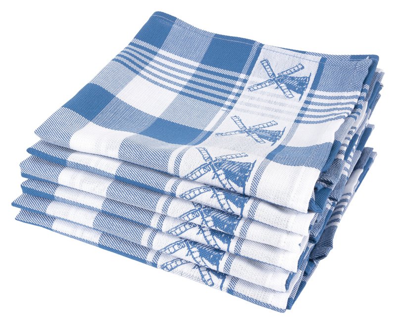 100% Bomuld Køkkentekstil Sæt 6 stykker Mill Blue