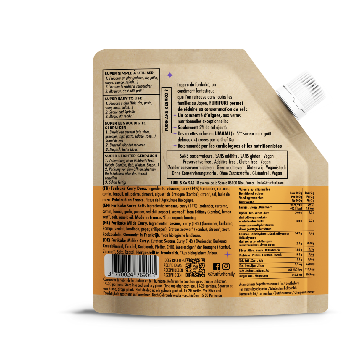 Furikake Curry - Condiment sésame & algues - alternative sel 45G