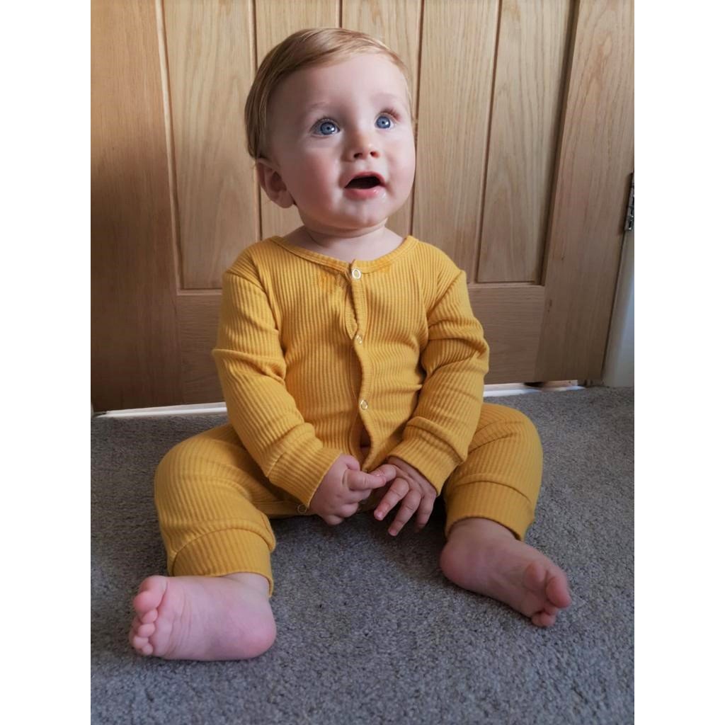 Mustard ribbed baby grow