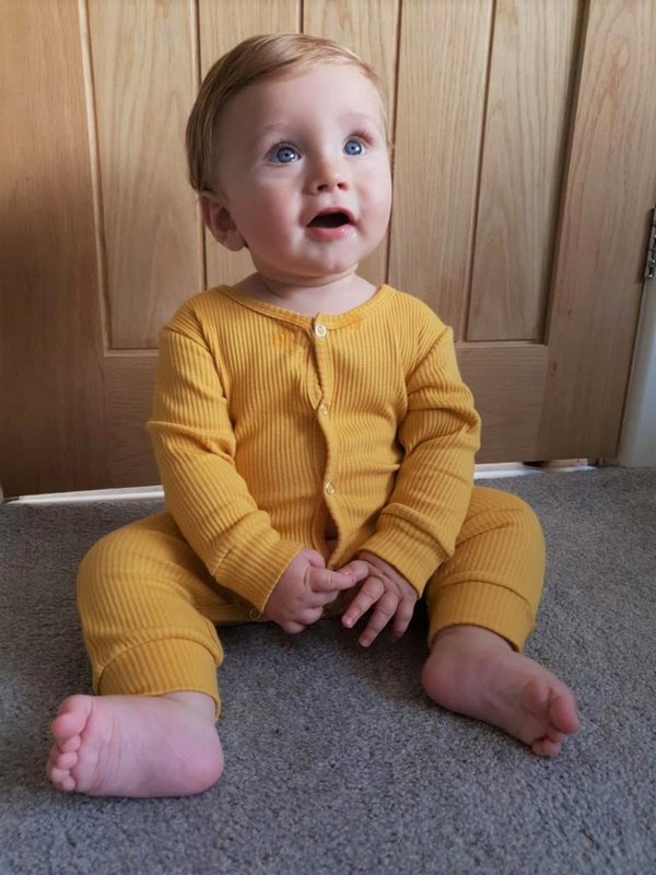 Mustard ribbed baby grow