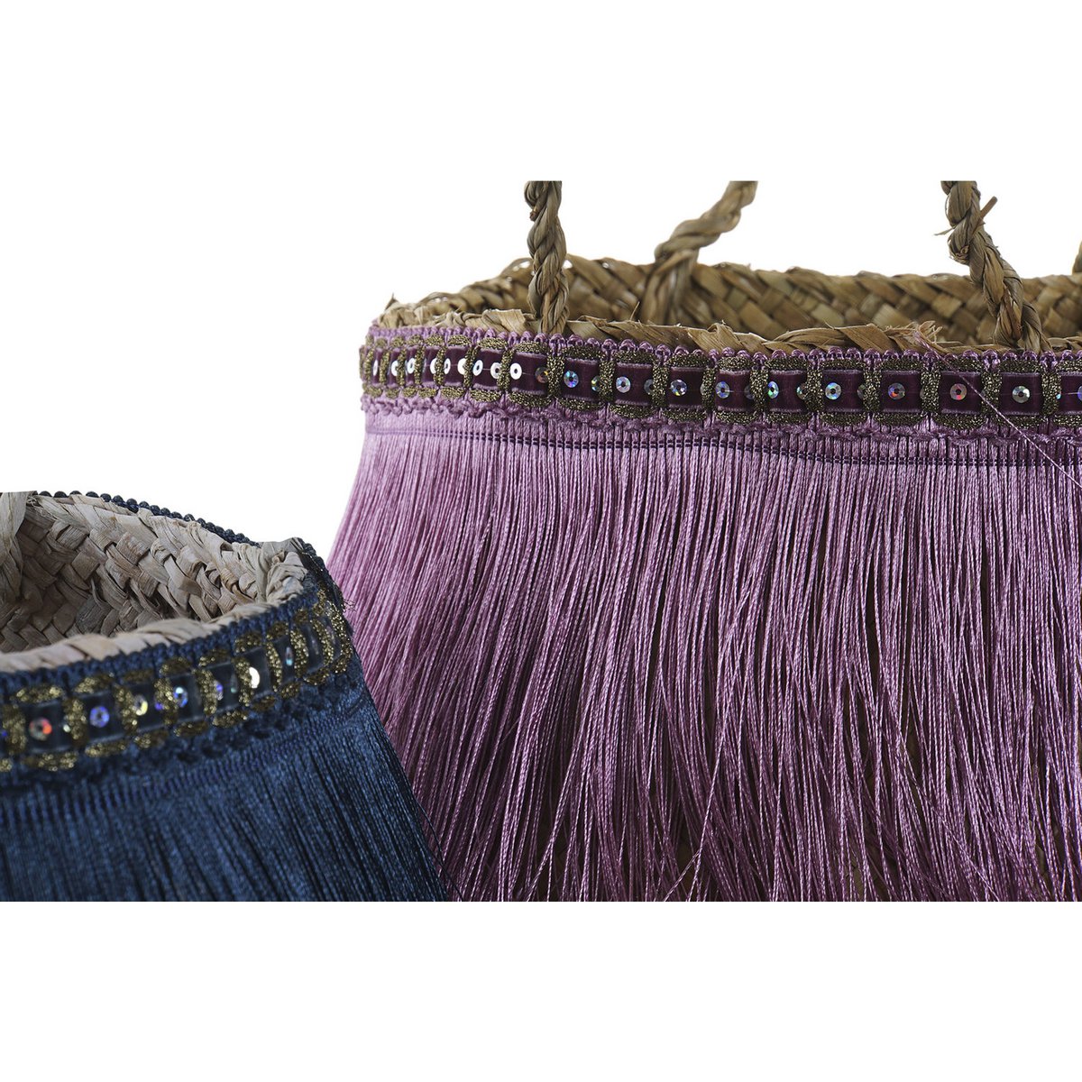 BASKET SEAGRASS POLYESTER 40X34 FRINGES 2 ASSORTMENTS. DC185192