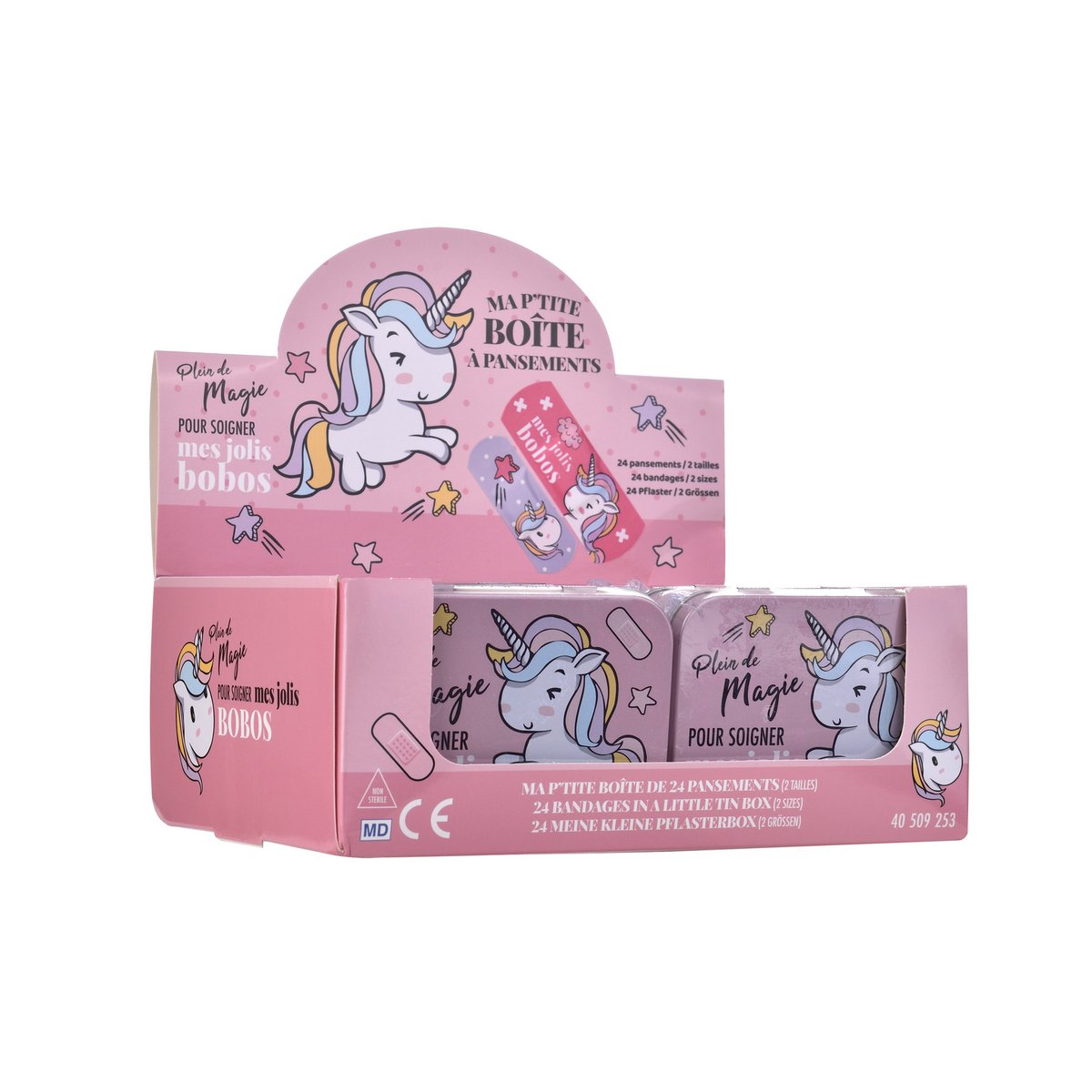 Unicornio, Caja metálica de apósitos, Precortado, Infantil, Junior, Caja de 24 apósitos, 10,9 x 8 x A.2 cm, CUÍDATE