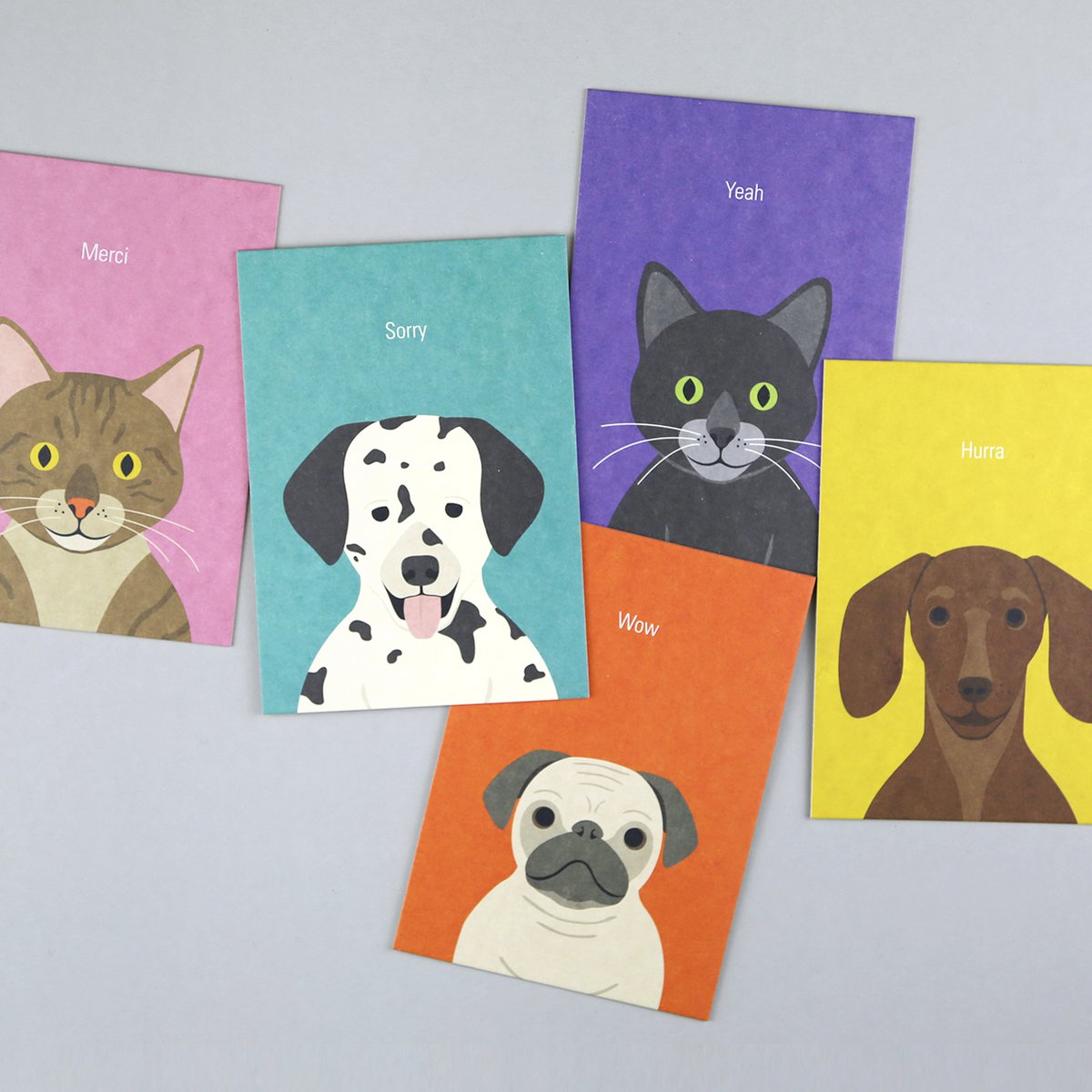 Postkarte Holzschliff Katze Merci Rosa