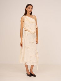 Sunlit Cream Embroidered Midi Skirt