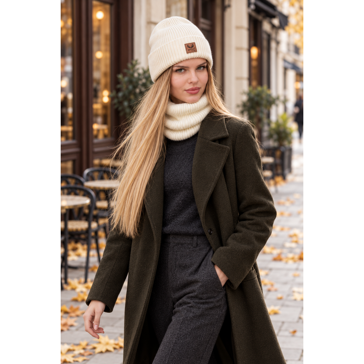 Completo cappello e sciarpa BRIGID - 100% lana merino - ecru