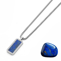 Collier en acier inoxydable argenté pour hommes avec rectangle Lapis Lazuli Pendant