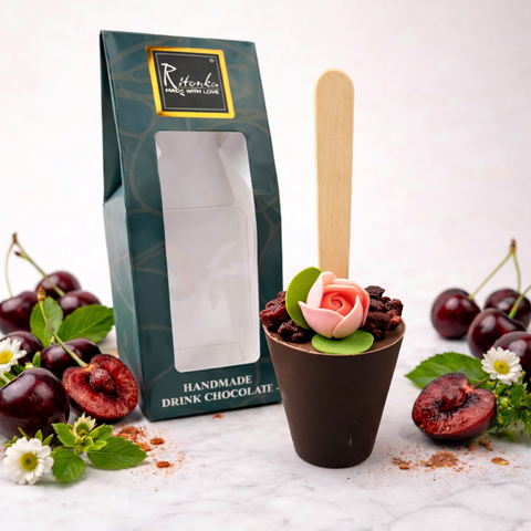 Bitter drinking chocolate stick, flower cherry - Mother's Day