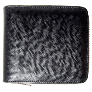 4 Credit-Cards Zipped Saffiano Leather Wallet Black