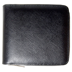 4 Credit-Cards Zipped Saffiano Leather Wallet Black