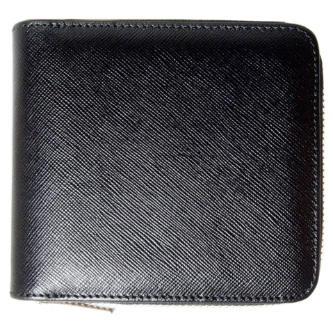 4 Creditcards Saffiano lederen portemonnee met rits zwart