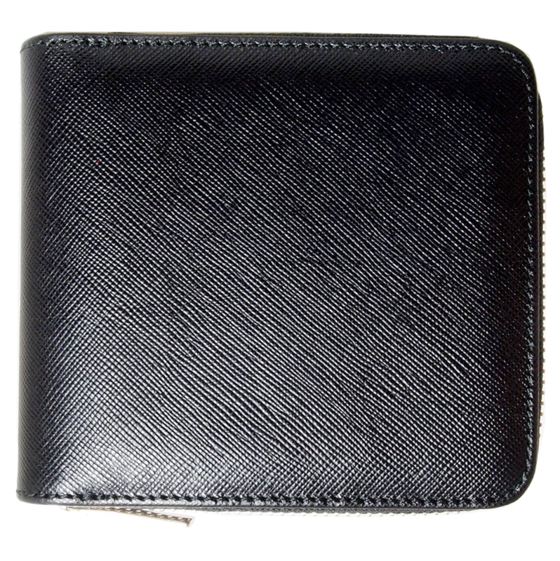 Portafoglio 4 carte di credito in pelle Saffiano con cerniera nero