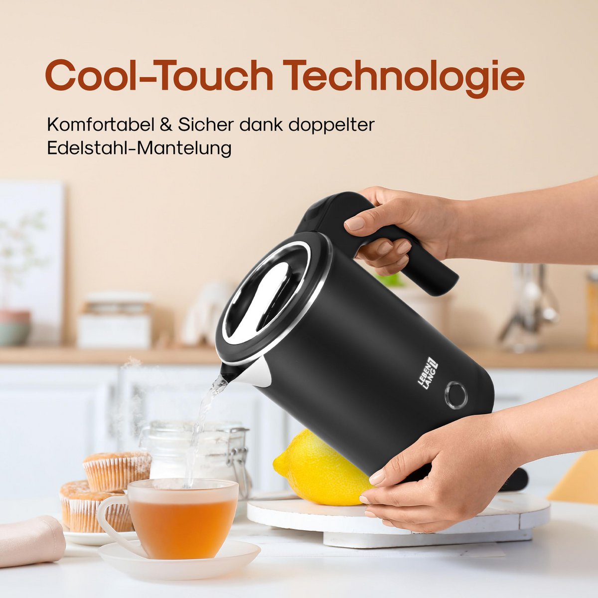 LIFETIME Hervidor de viaje de acero inoxidable pequeño 0,5 litros y sin BPA - Hervidor de viaje 600 W Ahorro de energía Eficiencia energética - Mini hervidor de camping negro 0,5 0,5 l