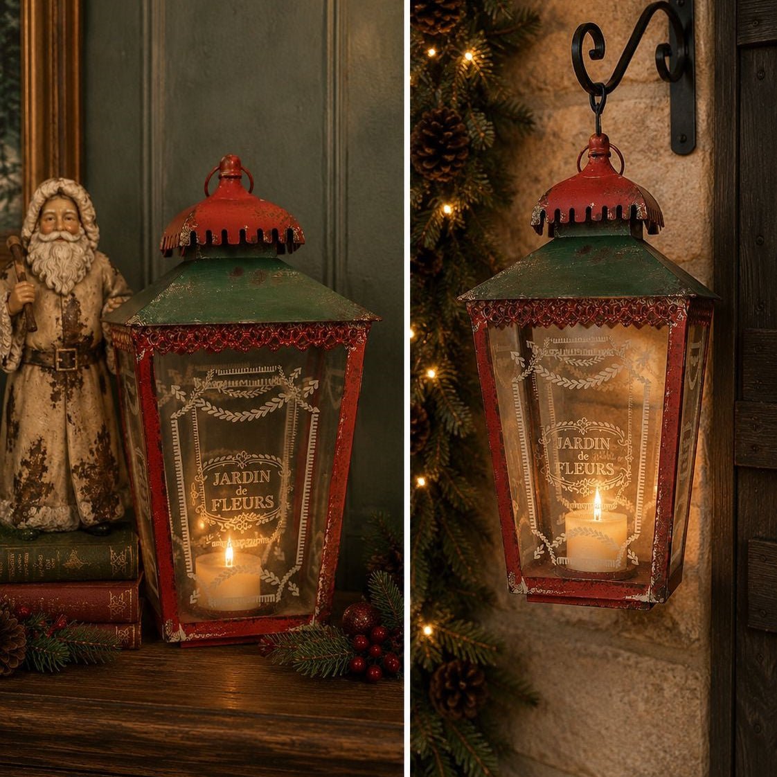 Red Christmas candle lantern H.50x24x24 cm