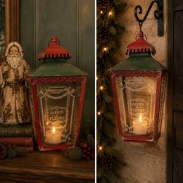 Red Christmas candle lantern H.50x24x24 cm