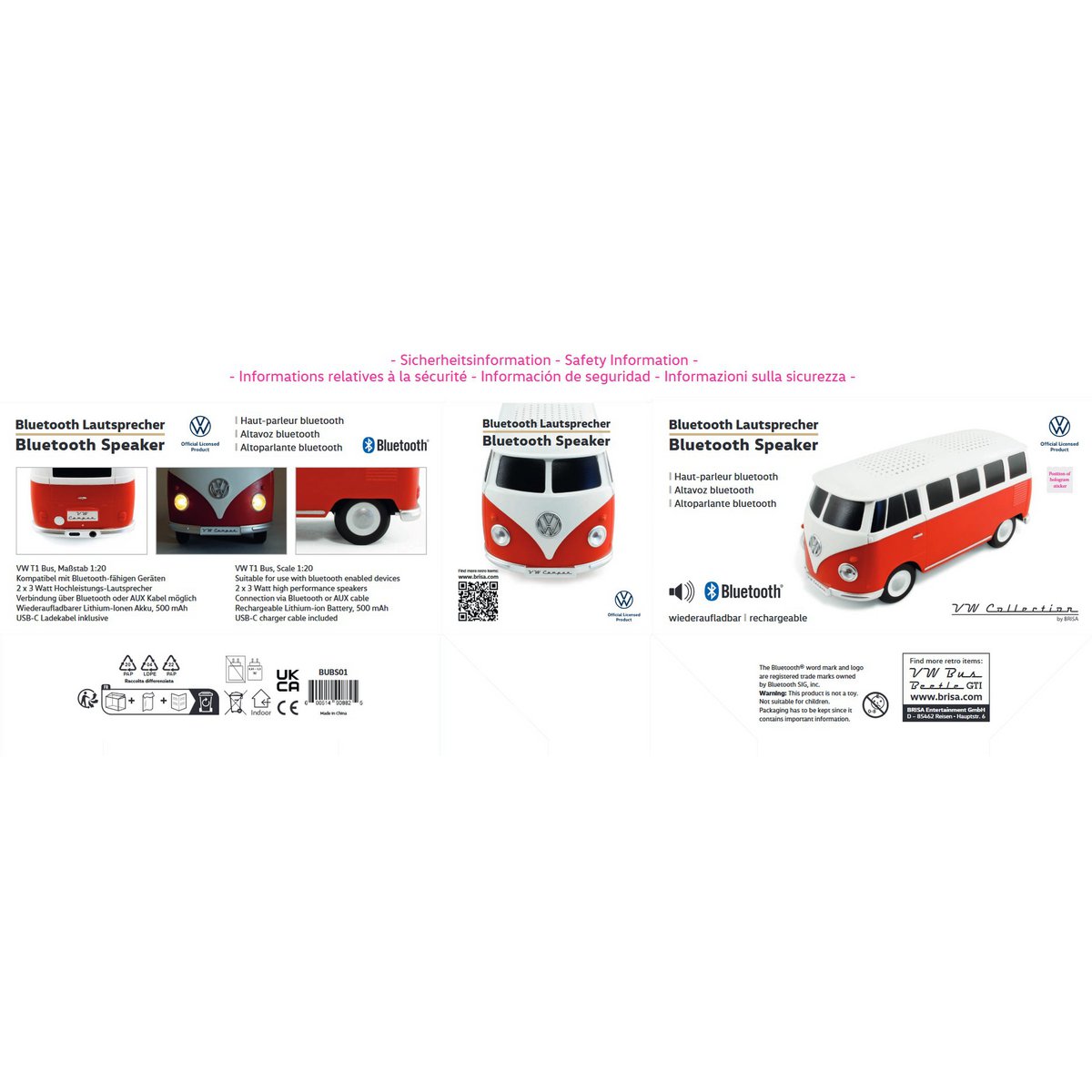 Volkswagen VW T1 Bus Altavoz Bluetooth en caja de regalo - Rojo