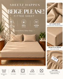 Drap-housse - Satin de coton 400 fils au pouce - Beige S'il vous plaît !