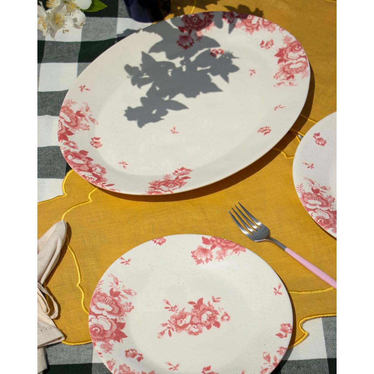 Plaque de dessert fleurs vintage rose
