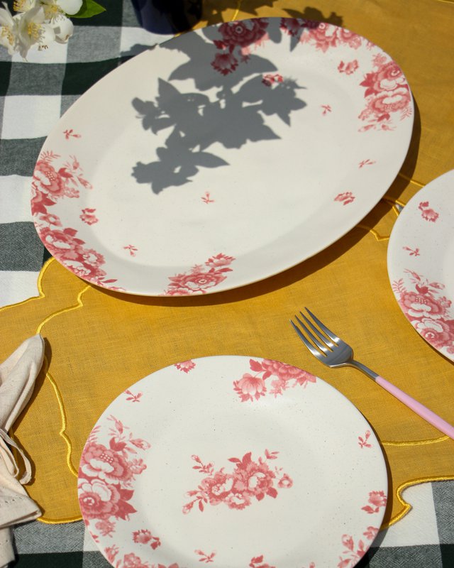 Dessert Plate Vintage Flowers Pink