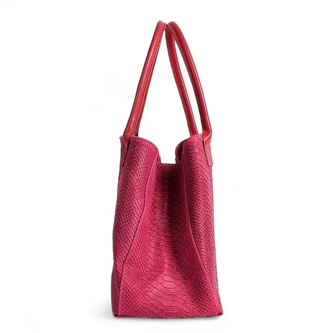 LOLA – Italiaanse leren tas met python-reliëf – Fuchsia