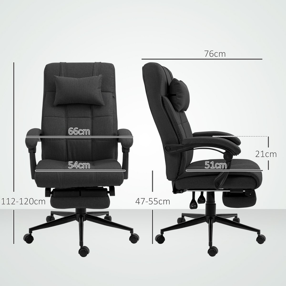 Office chair with pillow armrest Desk chair with tilt angle Height-adjustable swivel chair with footrest Linen foam PVC Light gray 66 x 76 x 112-120 cm