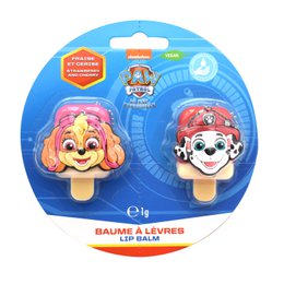 Paw Patrol, Set mit 2 Lippenbalsamen, Lippenpflege, parfümiert, Geschmacksrichtungen, Kirsche, Erdbeere, Feuchtigkeitsversorgung, Kinder, Vegan, 1 g, TAKE CARE