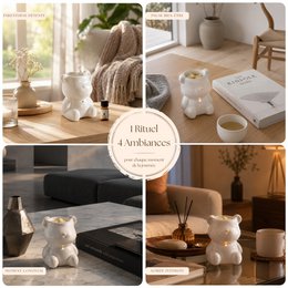 Parfumbrander uit de serie Céramy – Teddy – Gelakte keramische kaarsenhouder – Verspreiding van geurende was, etherische oliën – Decoratief cadeau-idee