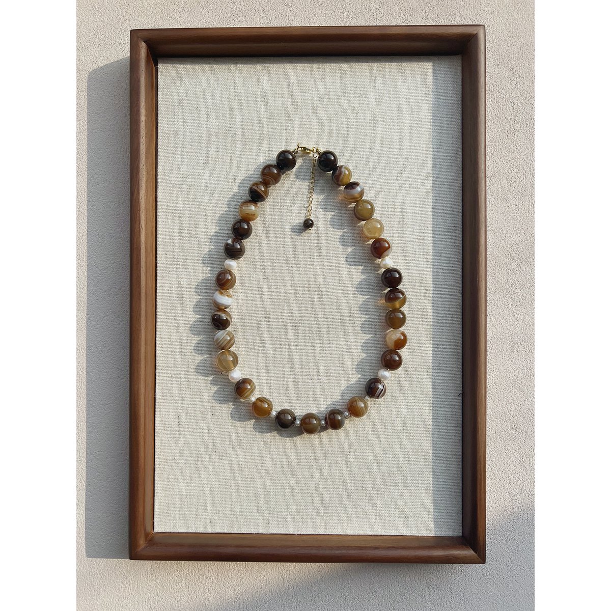 Collar de perlas y ónix latte - Joyería de piedras preciosas con cuentas de 12 mm
