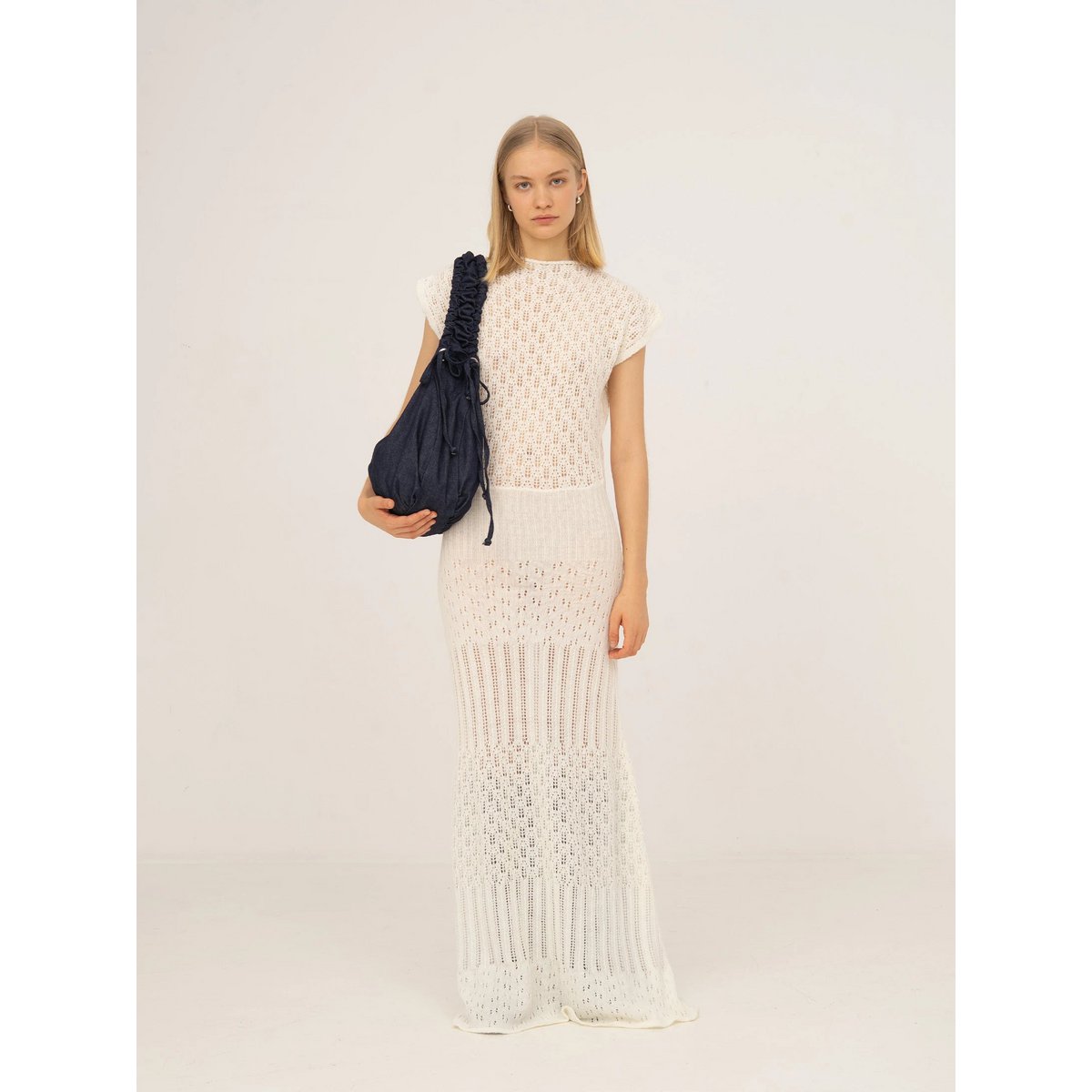 Sappy White Knit Maxi Kjole