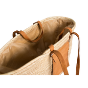 Sac de plage en paille marocain fait à la main – Fourre-tout en palmier tissé avec sangles en cuir | Panier d'été léger