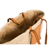 Borsa da spiaggia in paglia marocchina fatta a mano - Borsa in palma intrecciata con cinturini in pelle | Cestino estivo leggero
