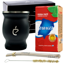 Set d'initiation au thé yerba maté : calebasse inox, bombilla, pinceau et yerba